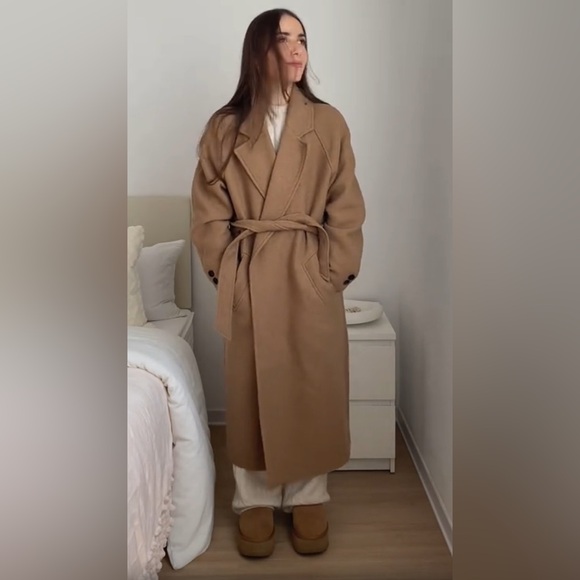 ZARA ~ Longline Belted Wool Blend Coat - Picture 4 of 17